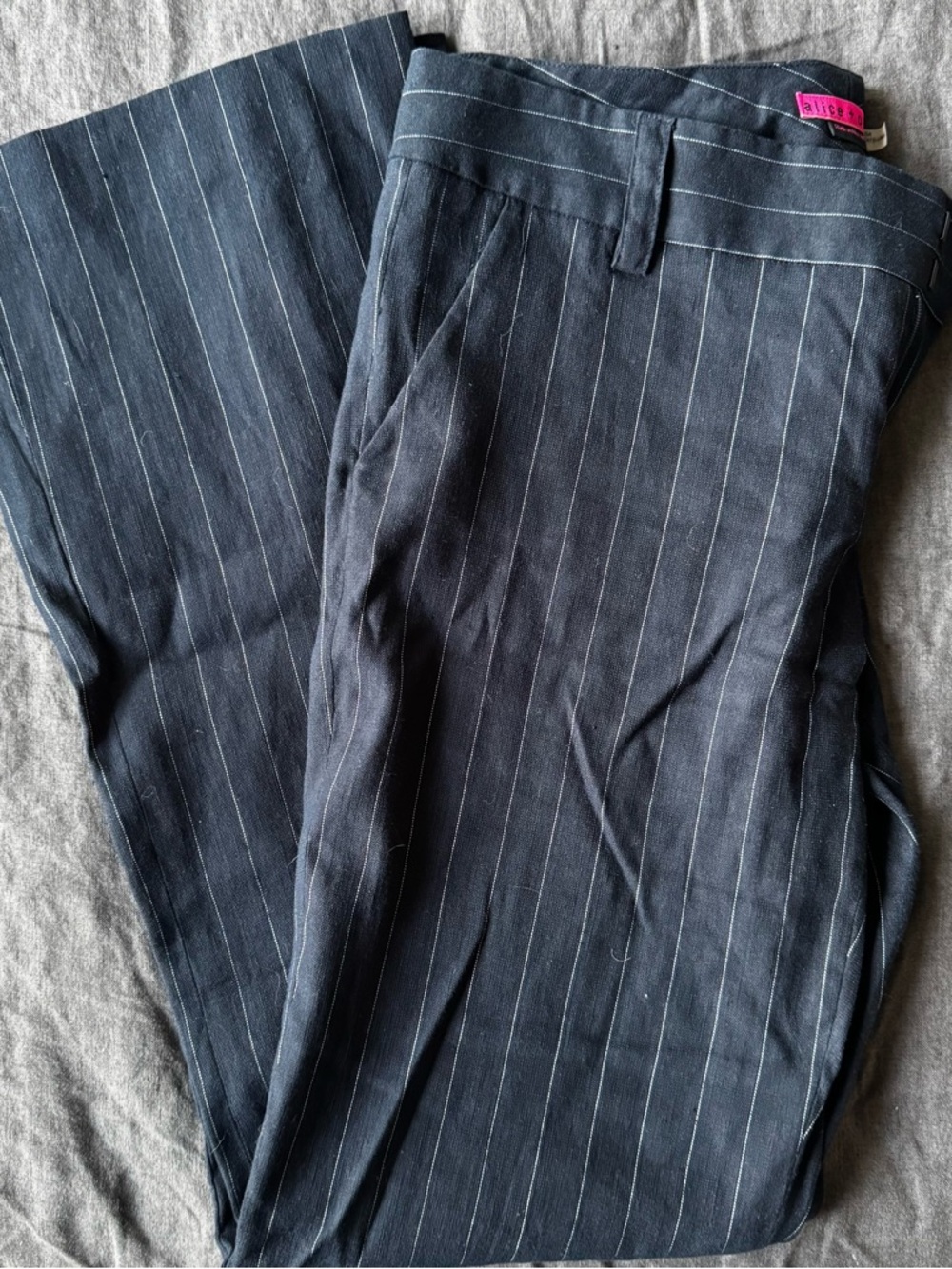 Alice + Olivia Black Pinstripe Trousers with Pink Label